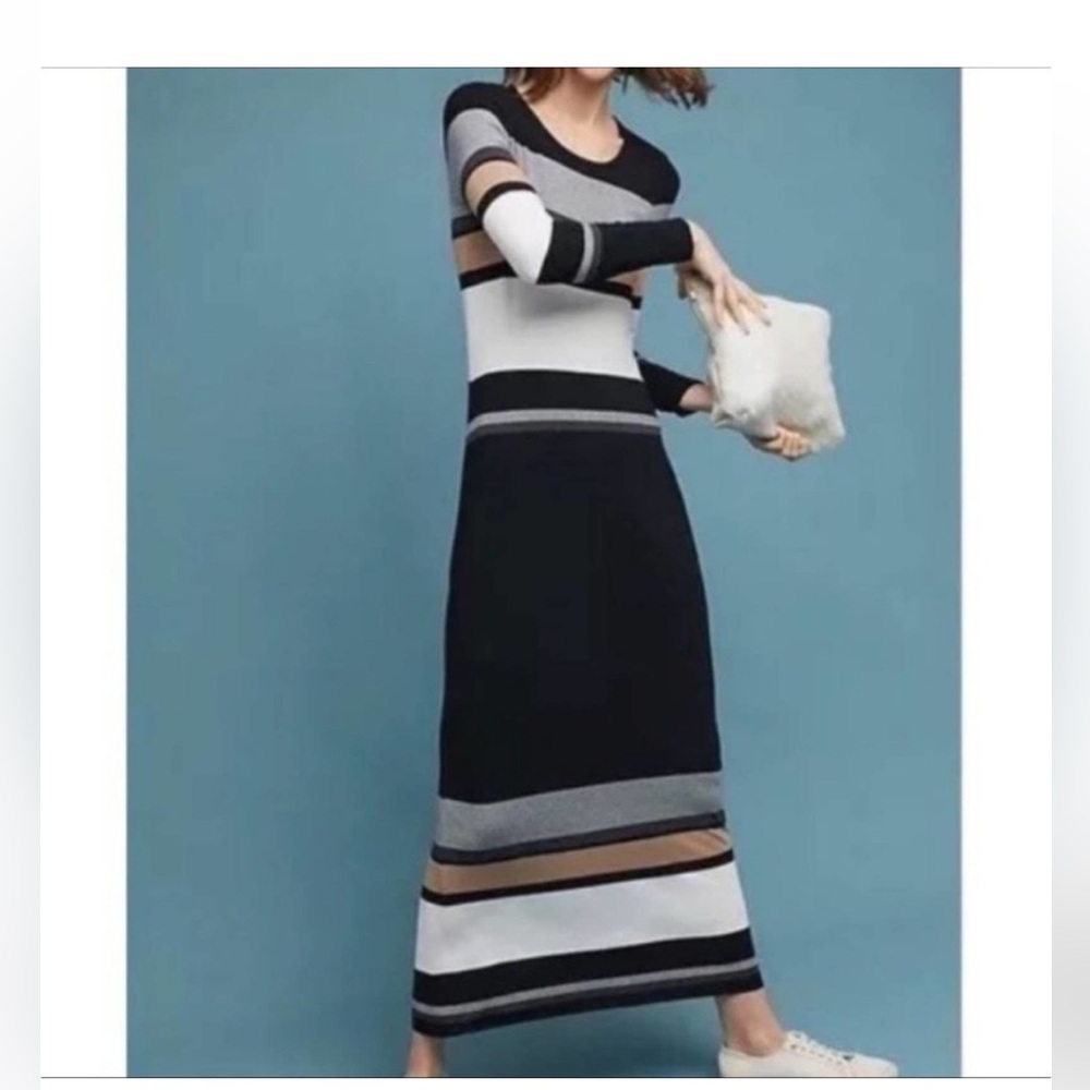 Bailey 44 Black, White, and Tan Striped Maxi Dress